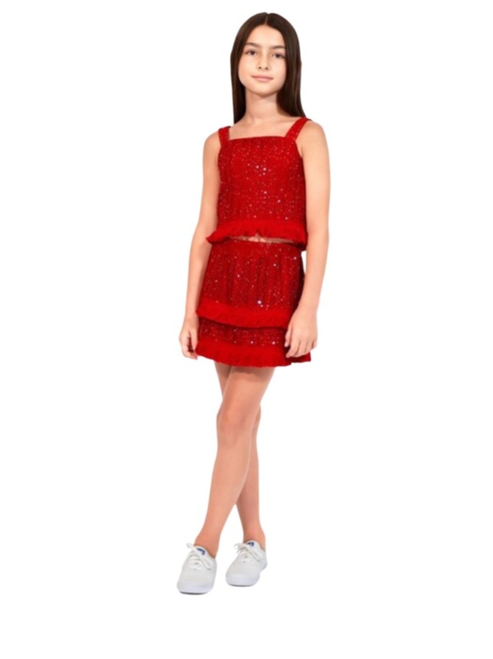 Habitual Girls Red Fringe 2 Piece Tiered Party Dress NWT Size 12